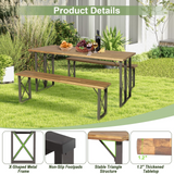 Tangkula 3 Piece Picnic Table Bench Set, Outdoor Acacia Wood Picnic Table with 2 Benches