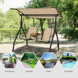 Tangkula 2 Person Porch Swing, Outdoor Swing with Tempered Glass Table (Beige)