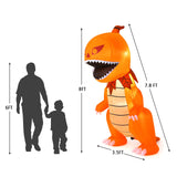 Tangkula 8 FT Halloween Inflatables Pumpkin Head Dinosaur, Large Blow Up Halloween Dinosaur with LED Lights & 4 Stakes