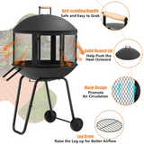 Tangkula Portable Fire Pit with Wheels, 28 Inch Wood Burning Fire Pit with Log Grate