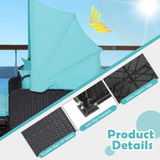 Tangkula Patio Rattan Daybed, Patiojoy Wicker Daybed Loungerw/Retractable Canopy, 2 Foldable Side Panels