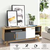 Tangkula Modern TV Stand, Wood TV Console Table for TVs up to 65 Inch, Entertainment Center with 3 Storage Cabinets (Natural)