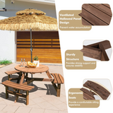 Tangkula 6 Person Cedar Wood Picnic Table, Outdoor Round Picnic Table with 3 Built-in Benches, Umbrella Hole, Outside Table and Bench Set