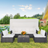 6-Piece Patio Furniture Set w/Retractable Canopy, Outdoor Conversation Set