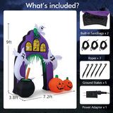Tangkula 9 FT Tall Halloween Inflatable Castle Archway, Blow-up Walkway w/ Spider, Ghosts, Pumpkins, Cauldron