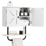 Tangkula Wall Mounted Bathroom Cabinet, 2 Doors Wooden Space Saving Medicine Cabinet with Open Shelf and Towel Bar
