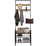 Tangkula 3-in-1 Industrial Hall Tree, 72.5 Inches Shoe Coat Rack Bench w/ Storage Shelf, 9 Hanging Hooks (Brown)