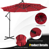 Tangkula 10 ft Cantilever Umbrella w/32 Solar-Powered LED Lights, Functional Tilting System & Hand-Crank Mechanism