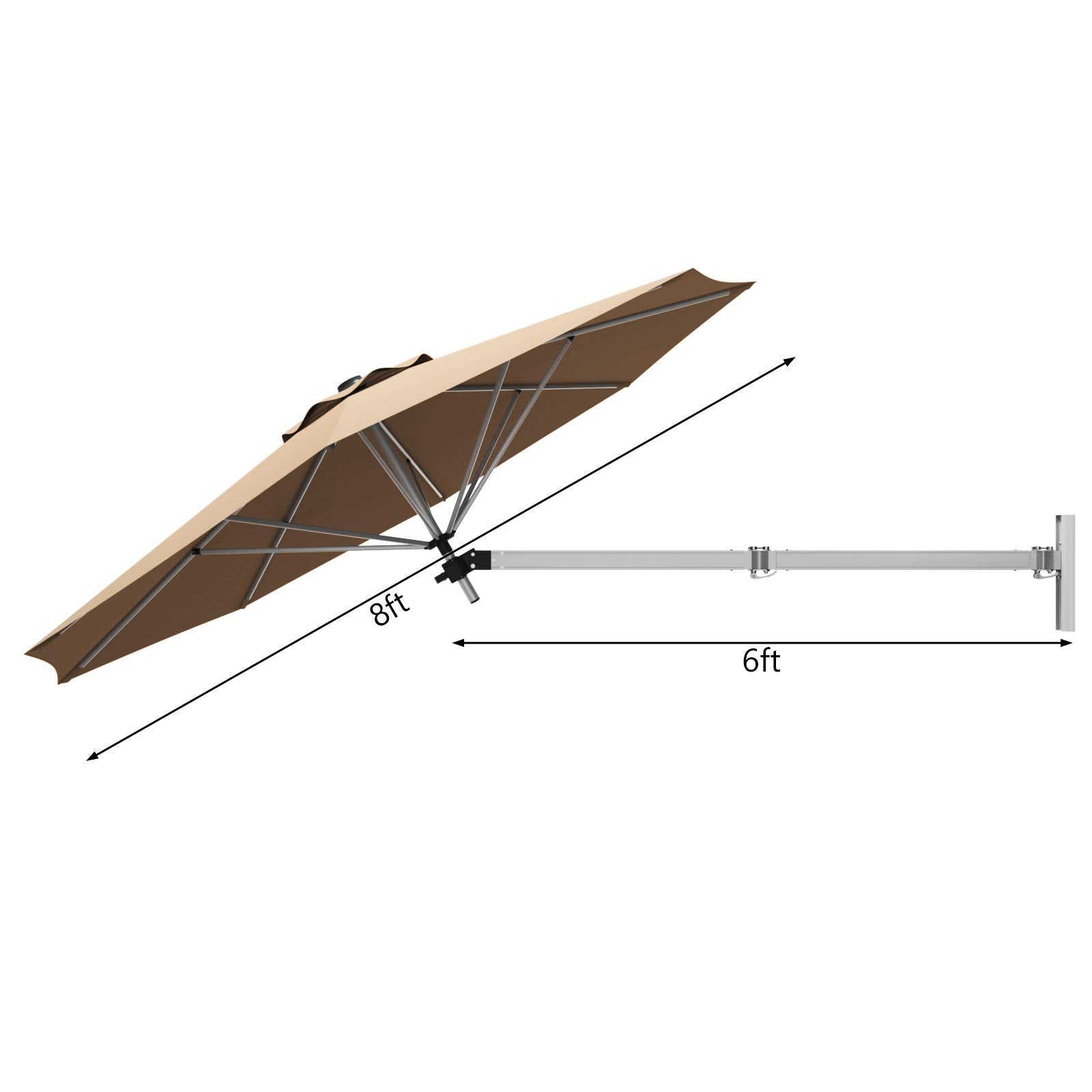 8 foot diameter patio umbrella Tangkula 8 ft Wall Mounted Patio Umbrella, Outdoor Wall Umbrella with Adjustable Pole, Tan