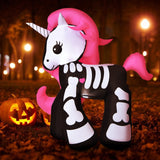 5.5 Ft Halloween Inflatable Skeleton Unicorn with Build-in LED Lights & Blower, Blow Up Yard Decorations