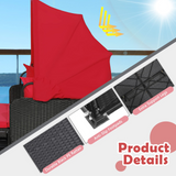 Tangkula Patio Rattan Daybed, Patiojoy Wicker Daybed Loungerw/Retractable Canopy, 2 Foldable Side Panels