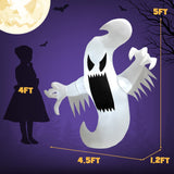 Tangkula 5 FT Halloween Inflatable Ghost, Blow-up Hanging Decoration with 2 Built-in LED Lights & Powerful Blower