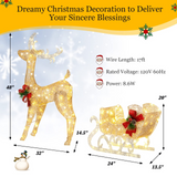 Tangkula 4.7 FT Lighted Christmas Reindeer & Sleigh, Xmas Lighted Outdoor Decoration with 100 Warm Lights