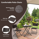 Tangkula 3 Piece Patio Bistro Set, Folding Wicker Chairs & Table Set