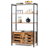 Tangkula Industrial Bookshelf and Bookcase, with 3 Shelves and 2 Louvered Doors,Rustic Brown