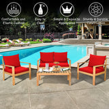 Tangkula Outdoor 4-Piece Acacia Wood Chat Set