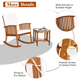 Tangkula Acacia Wood Patio Bistro Set, Outdoor Rocking Chair with Table