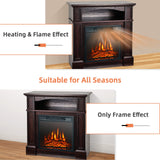 32" Electric Fireplace with Mantel, 1400W Freestanding Heater with Remote Control & Adjustable Brightness