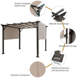 10 X 10FT Outdoor Pergola, Patio Furniture Shade Structure, Outdoor Steel Pergola Gazebo with Retractable Canopy Shades