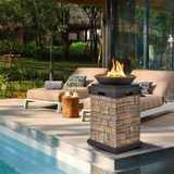 Tangkula Patio Propane Fire Bowl, Patiojoy 40,000BTU Square Fire Pit with Round Bowl, Lava Rocks & Waterproof Cover