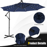 Tangkula 10 ft Cantilever Umbrella w/32 Solar-Powered LED Lights, Functional Tilting System & Hand-Crank Mechanism