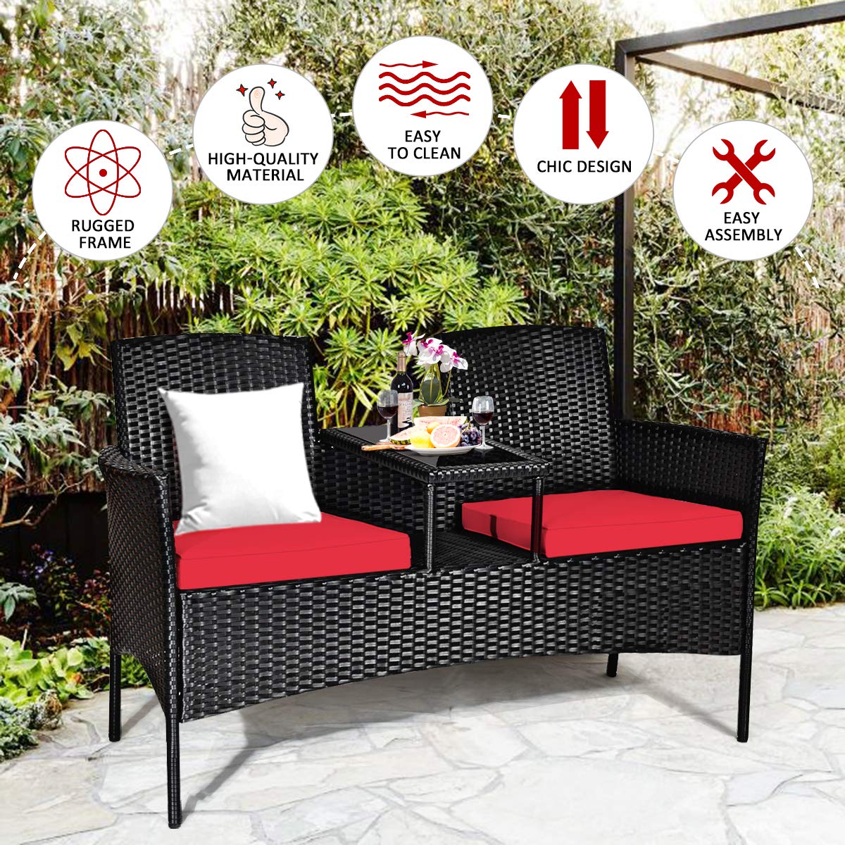 Wicker Patio Conversation Furniture Set - Tangkula