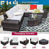 Tangkula 6 Piece Wicker Patio Furniture Set, Outdoor All Weather PE Rattan Conversation Set