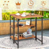 Patio Acacia Wood Folding Table, Outdoor Dining Table with 2 Storage Shelves and Steel Frame
