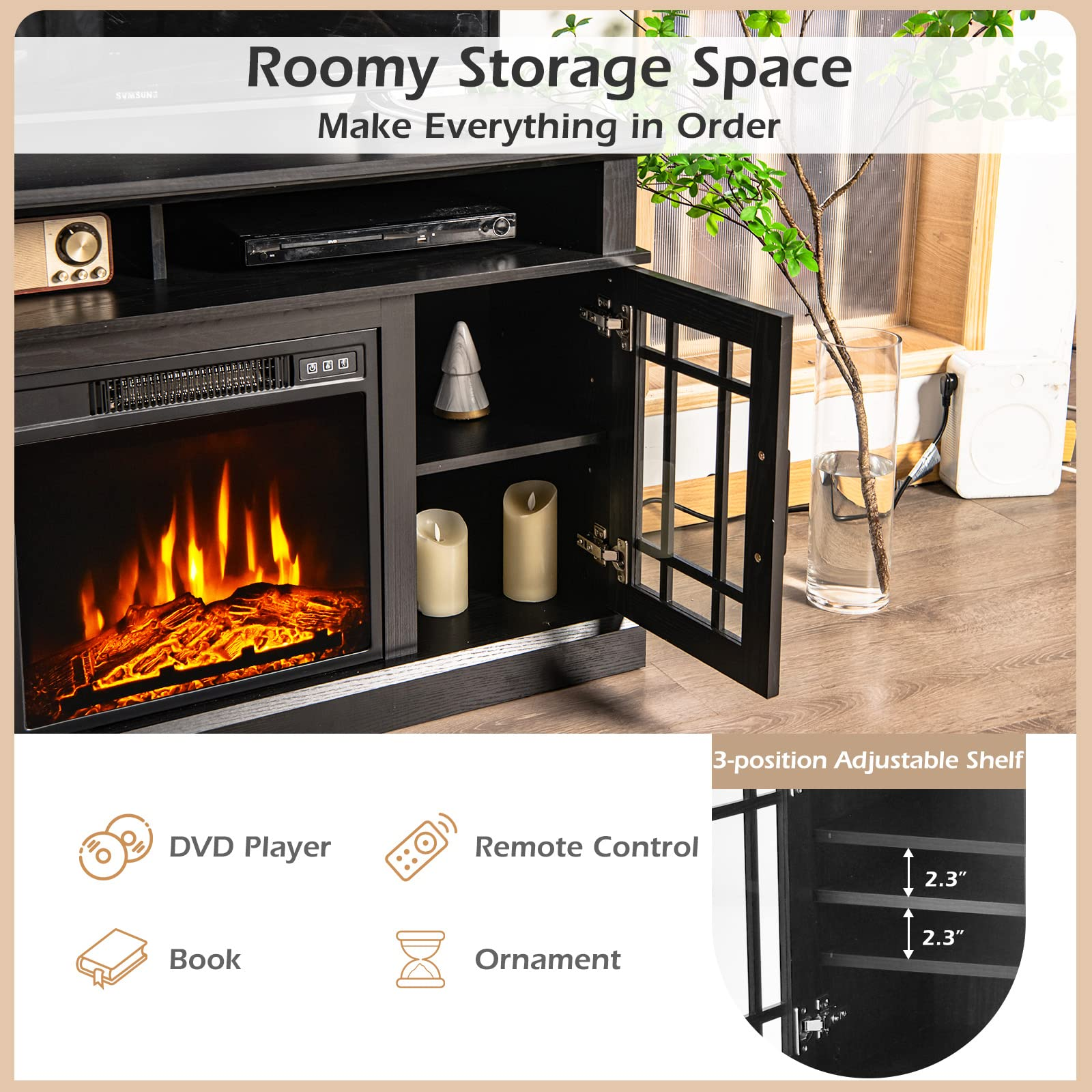 Electric Fireplace TV Stand for TVs Up to 50 Inch - Tangkula