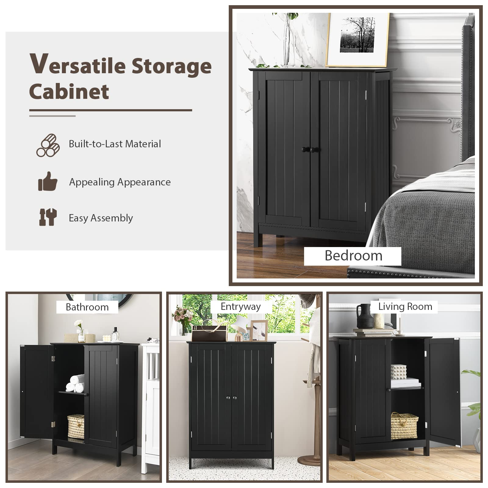Bathroom Floor Cabinet, Black - Tangkula