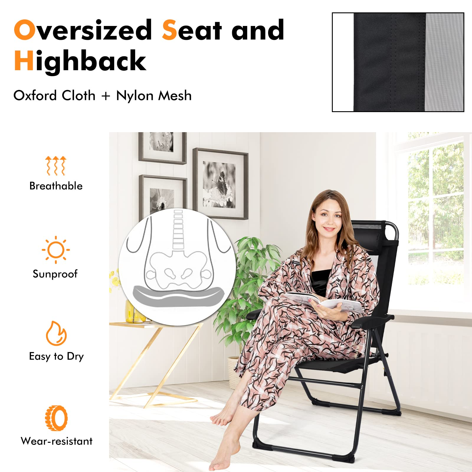 Folding Patio Dining Chairs Set of 2 - Tangkula