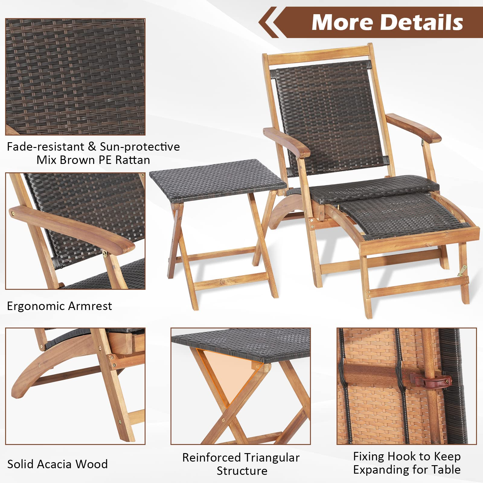 Patio Lounge Chair and Side Table Set - Tangkula