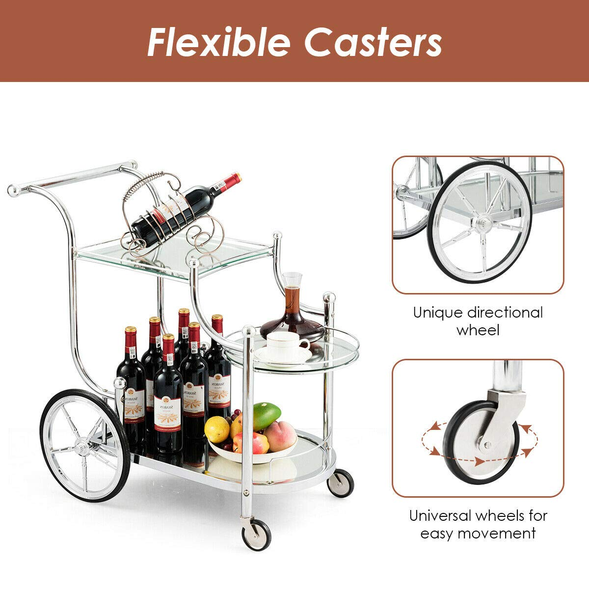 Metal Serving Cart with Tempered Glass - Tangkula