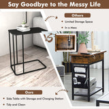 Tangkula Side Table with Charging Station, Flip Top End Table with USB Ports & Outlets