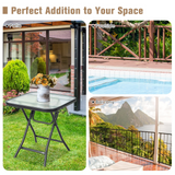Tangkula Patio Bistro Table, 18" Square Glass Side Table with Rustproof Frame(Black)