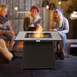 Tangkula 35 Inch Rattan Propane Gas Fire Pit Table, Patiojoy 50,000 BTU Outdoor Wicker Patio Propane Fire Pit