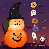 Tangkula 5 Ft Halloween Inflatable Pumpkin with Witch Hat, Blow Up 2 Pumpkins with LED Lights