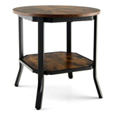 Tangkula Vintage Round End Table, Industrial 2-Tier Side Table with Storage Shelf & Steel Frame
