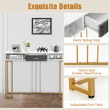 Tangkula Console Table with Drawer, 48" 2-Tier Faux Marble Sofa Table with Golden Steel Frame
