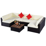 Tangkula 7 pcs Wicker Furniture Set Rattan Wicker Sofas Garden Lawn Patio Sectional Furniture Set