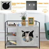 Cat Litter Box Enclosure, 2-in-1 Hidden Cat Washroom & Side Table W/ 2-Tier Storage Shelf