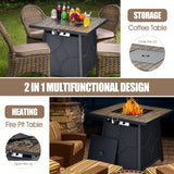 Tangkula 28 Inches Propane Fire Pit Table, 40,000 BTU Square Fire Table with Lid, Lava Stone, Waterproof Cover