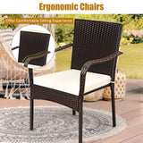 4 Pieces Patio Rattan Dining Chairs, Outdoor Stackable Wicker Chairs with Comfortable Cushions and Armrests