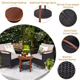 3 Pieces Patio Furniture Set, Outdoor Rattan Sofa and Side Table w/Solid Acacia Wood Frame