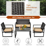 4-Piece Patio Rattan Furniture Set, Outdoor Conversation Set