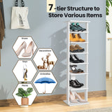 Tangkula 7 Tier Vertical Shoe Rack, Wooden Entryway Narrow Shoe Storage Stand