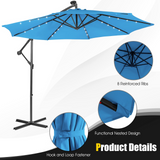 Tangkula 10 ft Cantilever Umbrella w/32 Solar-Powered LED Lights, Functional Tilting System & Hand-Crank Mechanism