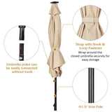 9FT Solar Powered LED Lighted Patio Umbrella, Table Market Umbrella with Tilt and Crank