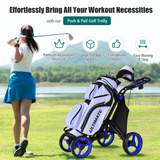 Tangkula Golf Push Pull Cart, Lightweight Aluminum Collapsible 4 Wheels Golf Push Cart, Golf Trolley with Waterproof Bag & Foot Brake