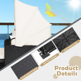 Tangkula Patio Rattan Daybed, Patiojoy Wicker Daybed Loungerw/Retractable Canopy, 2 Foldable Side Panels